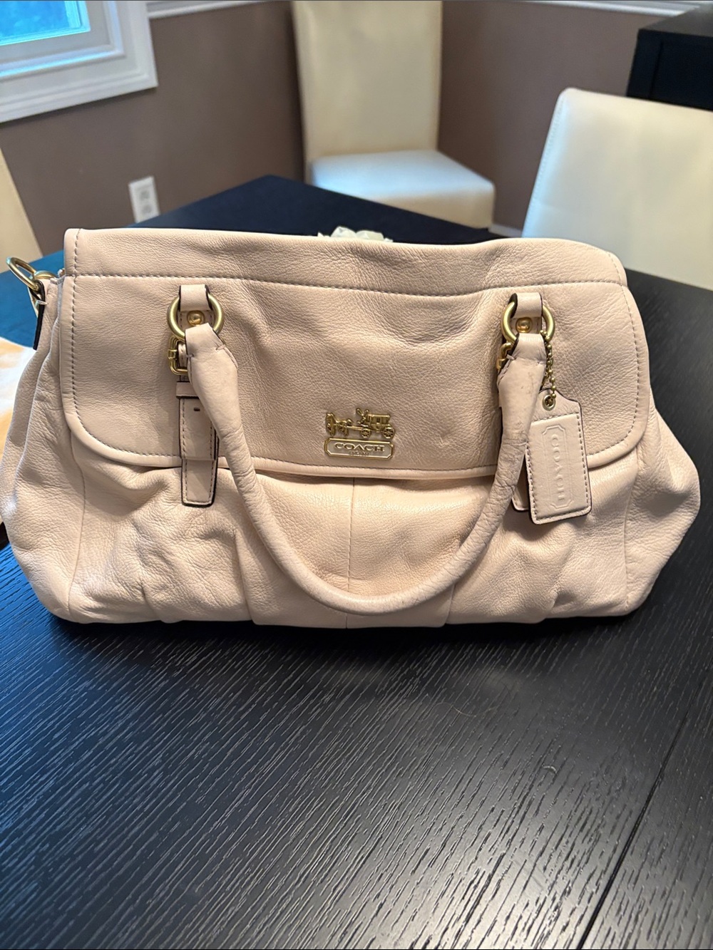 Coach Pebbled Leather Satchel in Blush Tan with Gold Hardware